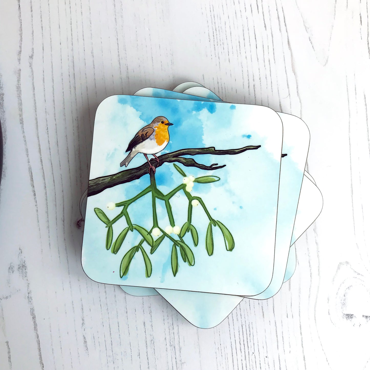 Robin and Mistletoe Drinks Coaster