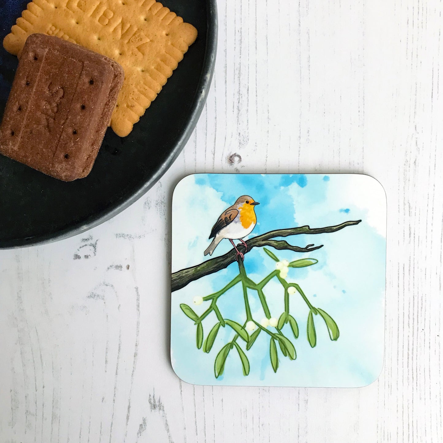Robin and Mistletoe Drinks Coaster